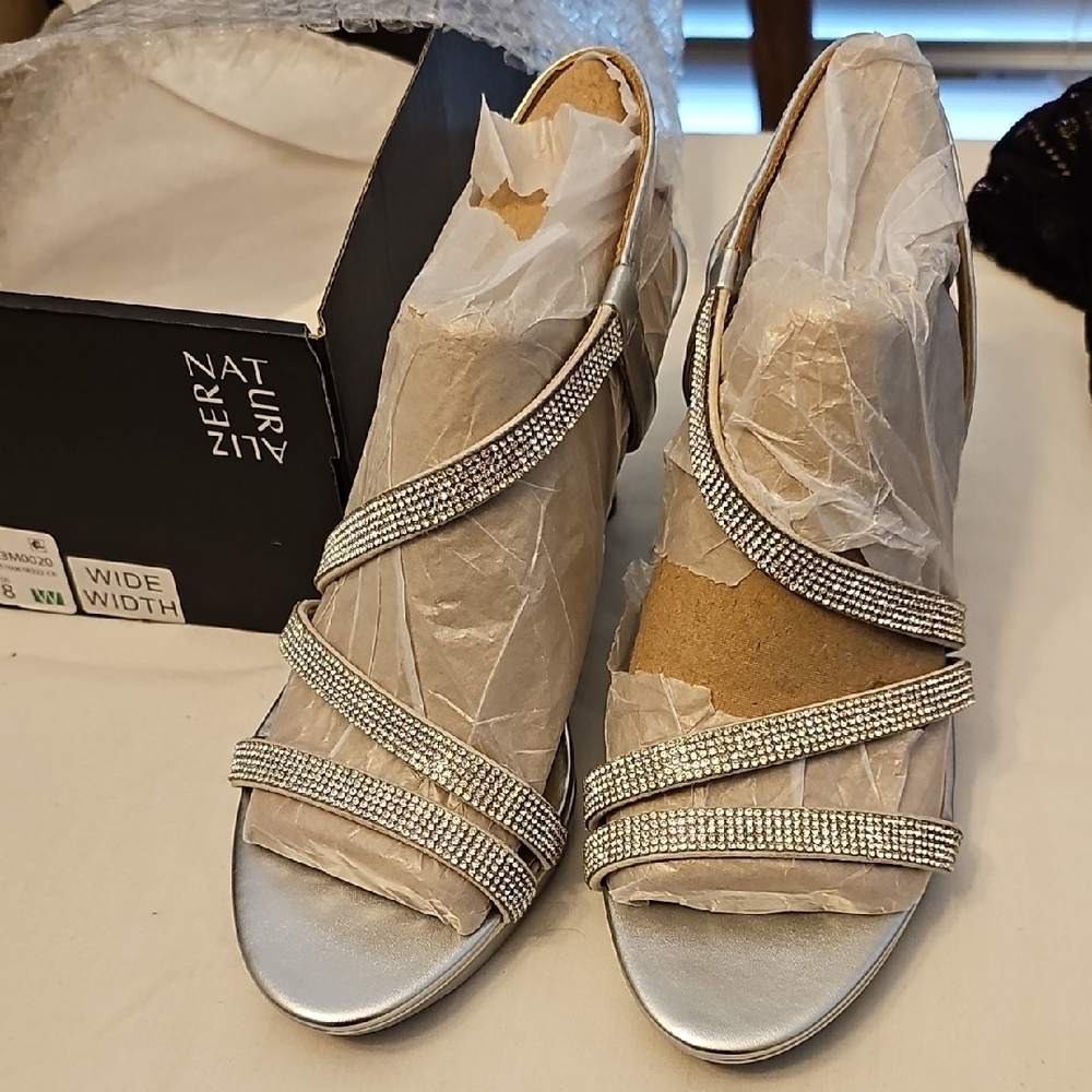 Naturalizer Silver Strappy Heels Wide Width - Picture 4 of 7